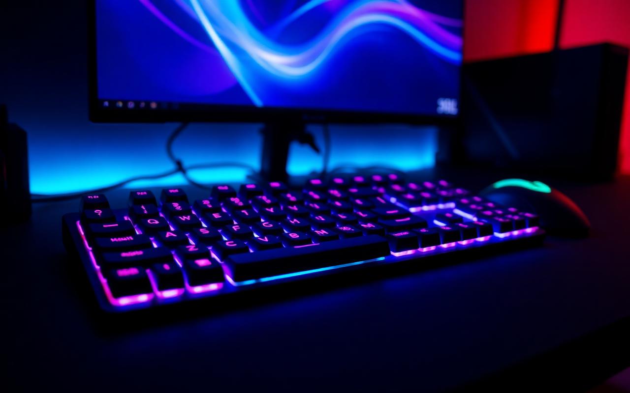 PC gaming station with RGB keyboard at Sky Gaming Lounge Brooklyn